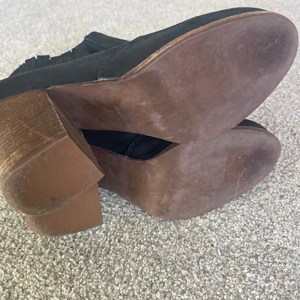Jeffrey Campbell Yorktown Booties 10M Black Leather With Stacked Block Heel